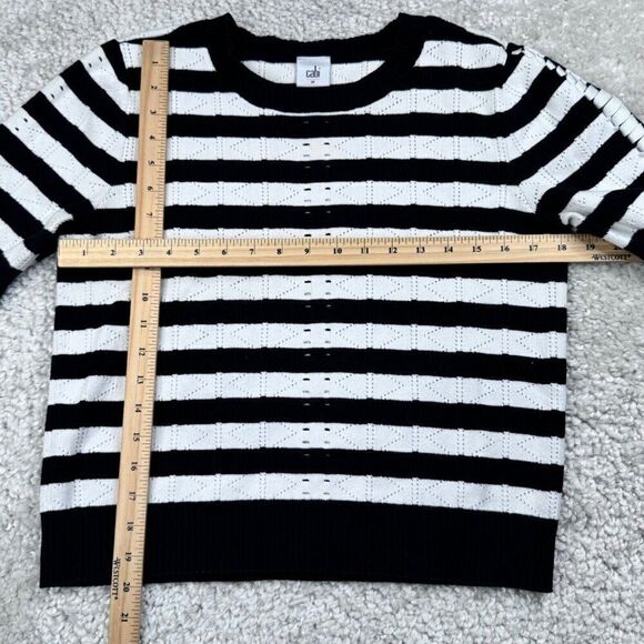Cabi Runaway Pullover Striped Knit Short Sleeve Lace Up Sweater - Picture 7 of 8